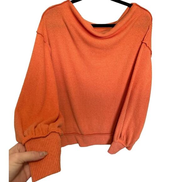 Free People Main Squeeze Hacci Top Long Balloon Sleeve Ribbed Orange Size XS - Picture 4 of 10